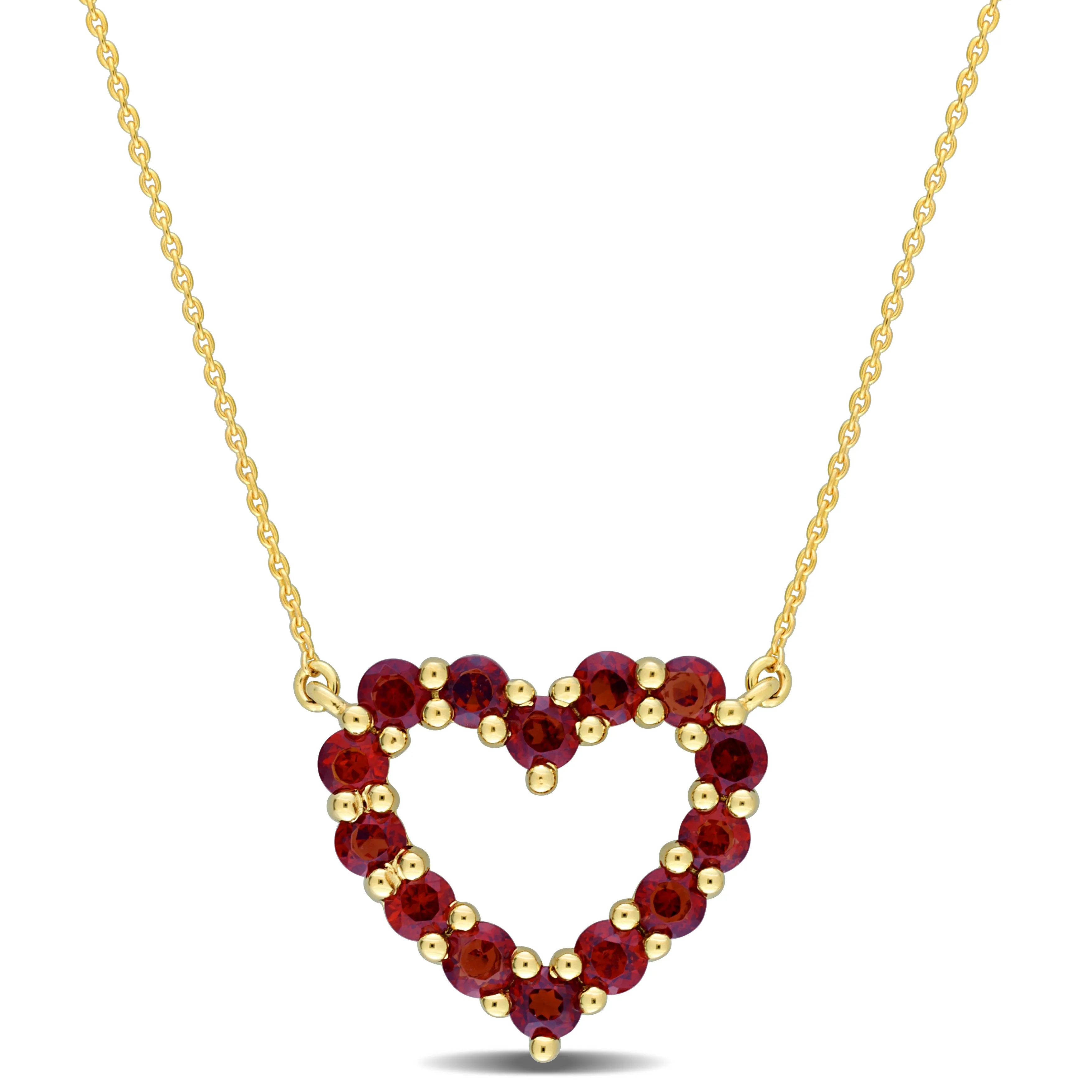 1 1/4ct TGW Garnet Heart Pendant with Chain in 10k Yellow Gold - 17 in.