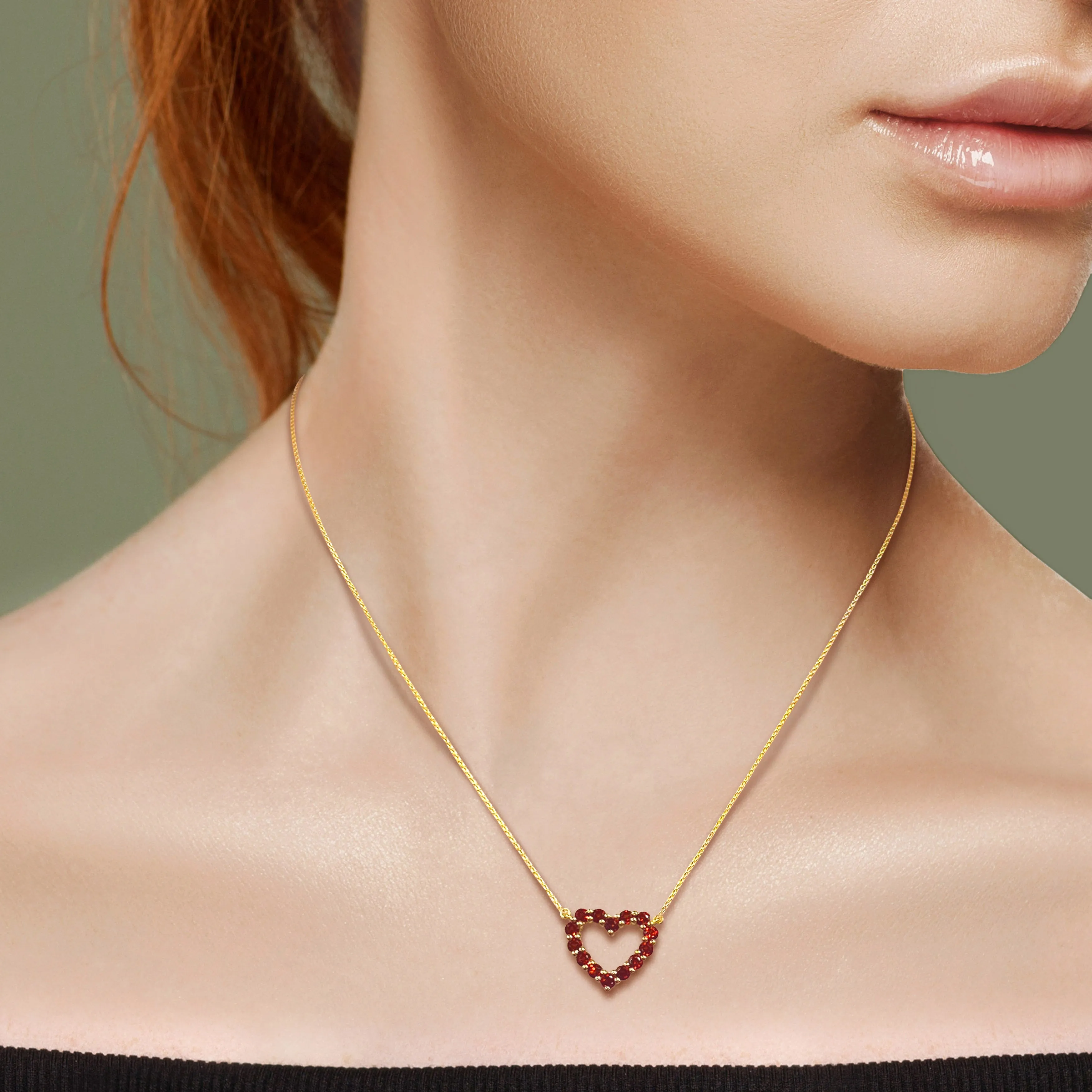 1 1/4ct TGW Garnet Heart Pendant with Chain in 10k Yellow Gold - 17 in.