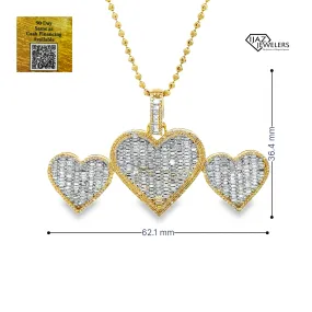 10K Gold 2.40 CTW Diamond Triple Heart Charm