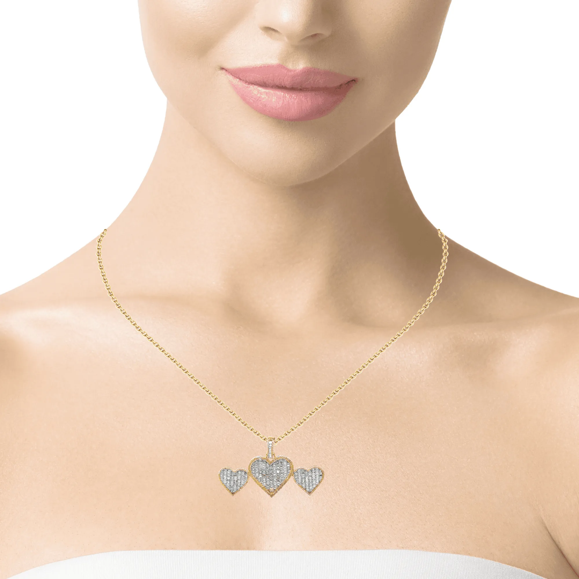 10K Gold 2.40 CTW Diamond Triple Heart Charm