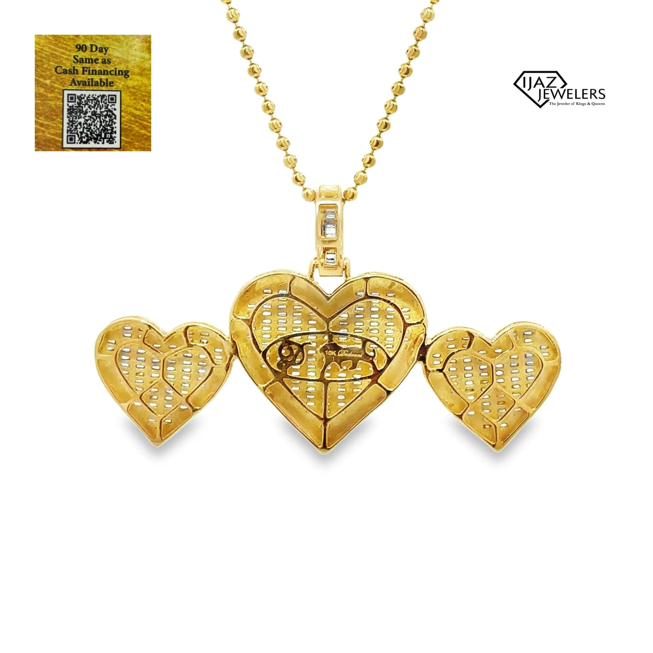 10K Gold 2.40 CTW Diamond Triple Heart Charm