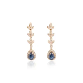 14K Gold Blue Sapphire Diamond Dangle Earrings