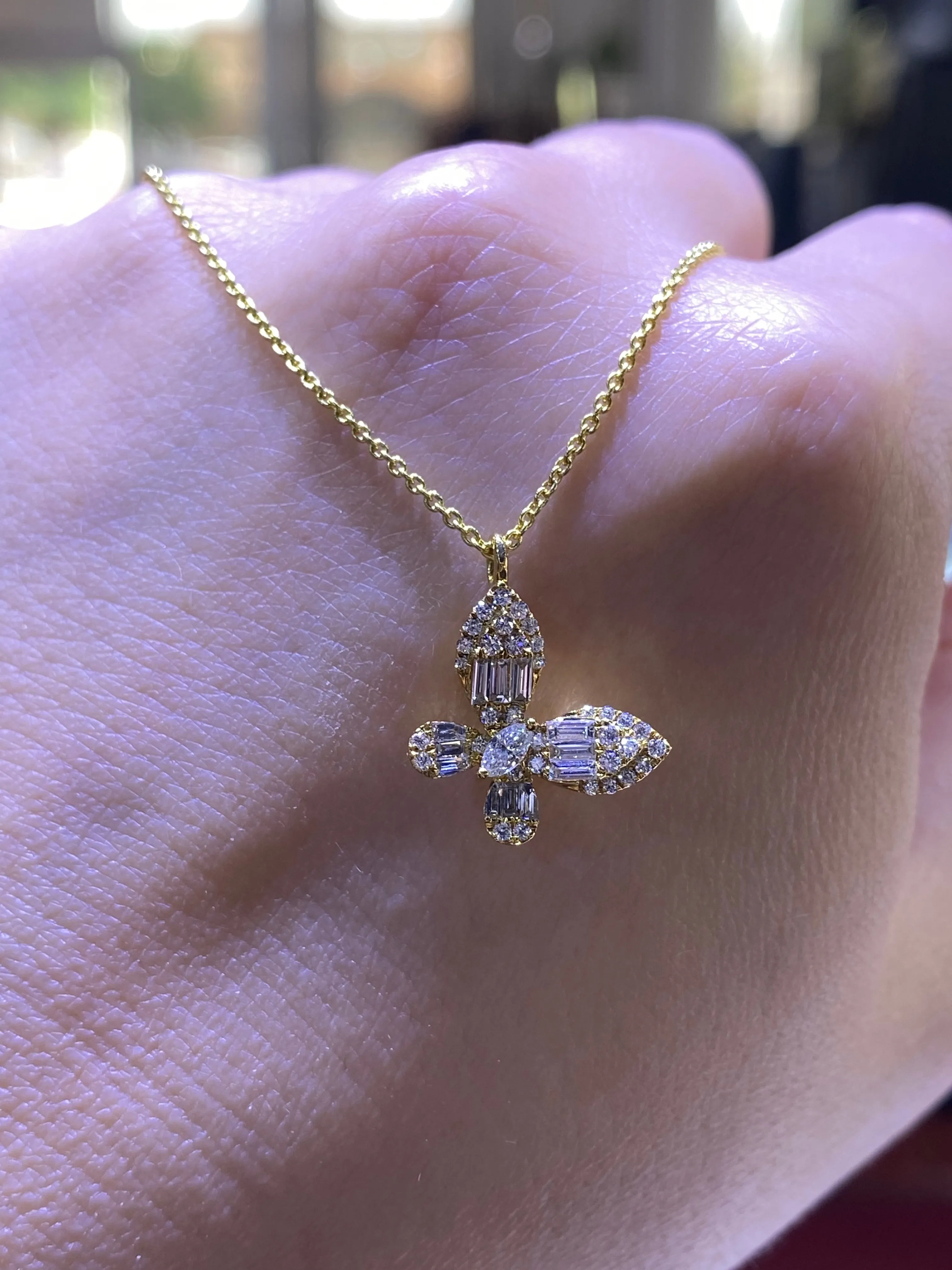 14K Gold Butterfly Cluster Diamond Pendant