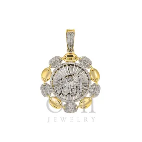 14K GOLD DIAMOND ALLAH PUFF BORDER COIN PENDANT 0.57 CT