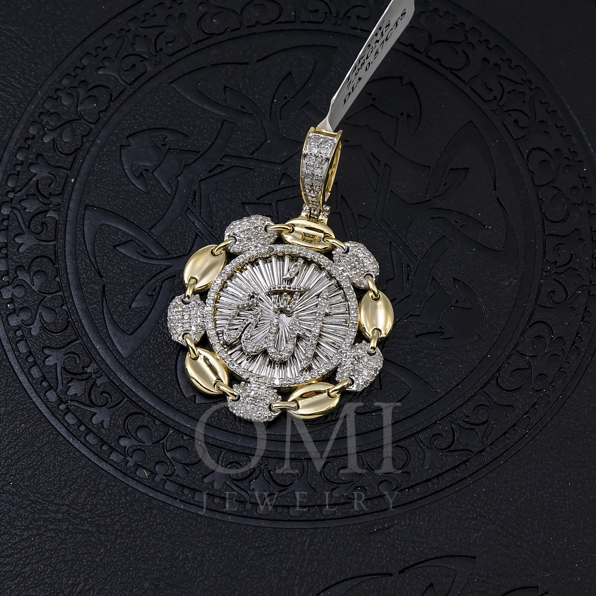 14K GOLD DIAMOND ALLAH PUFF BORDER COIN PENDANT 0.57 CT