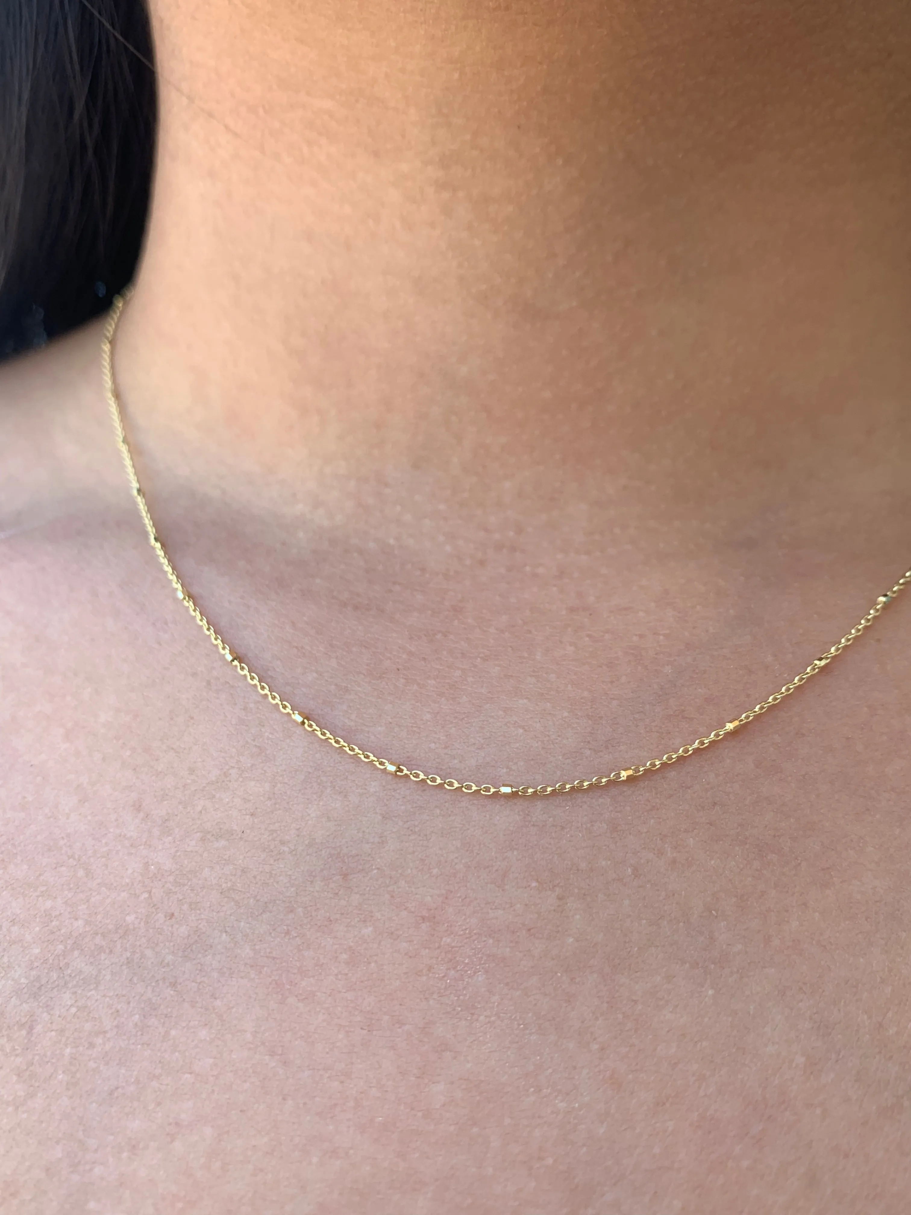 14K Gold Small Diamond Cut Ball Necklace