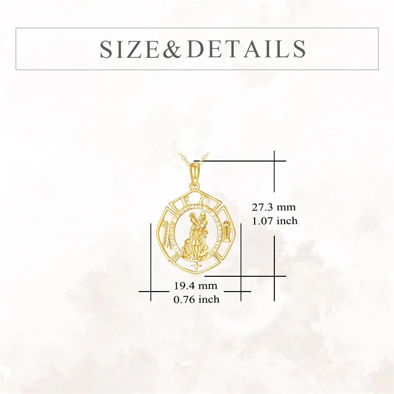 14K Real Gold Patron Saint Necklace Religious Protection Pendant 14K Solid Gold Jewelry Gifts for Men Women