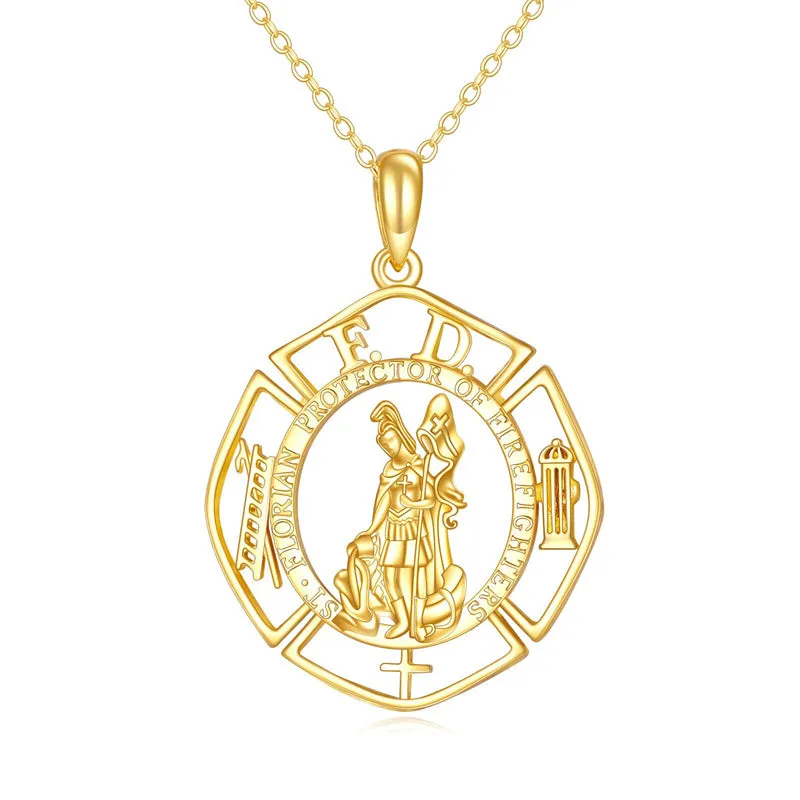 14K Real Gold Patron Saint Necklace Religious Protection Pendant 14K Solid Gold Jewelry Gifts for Men Women