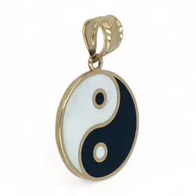 14K Yellow gold  enamel Yin and yang pendant-8952