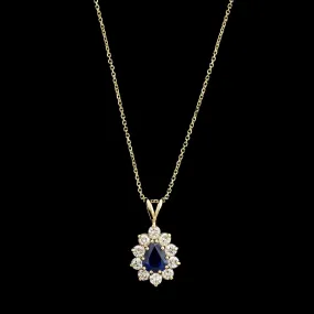 14K Yellow Gold Estate Sapphire and Diamond Pendant Necklace