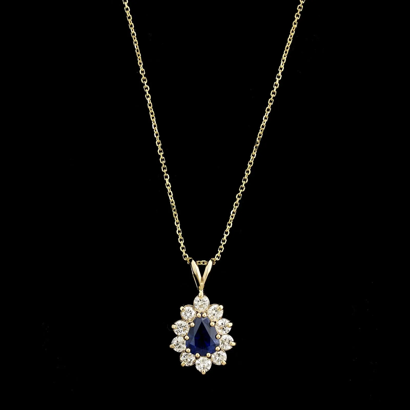 14K Yellow Gold Estate Sapphire and Diamond Pendant Necklace