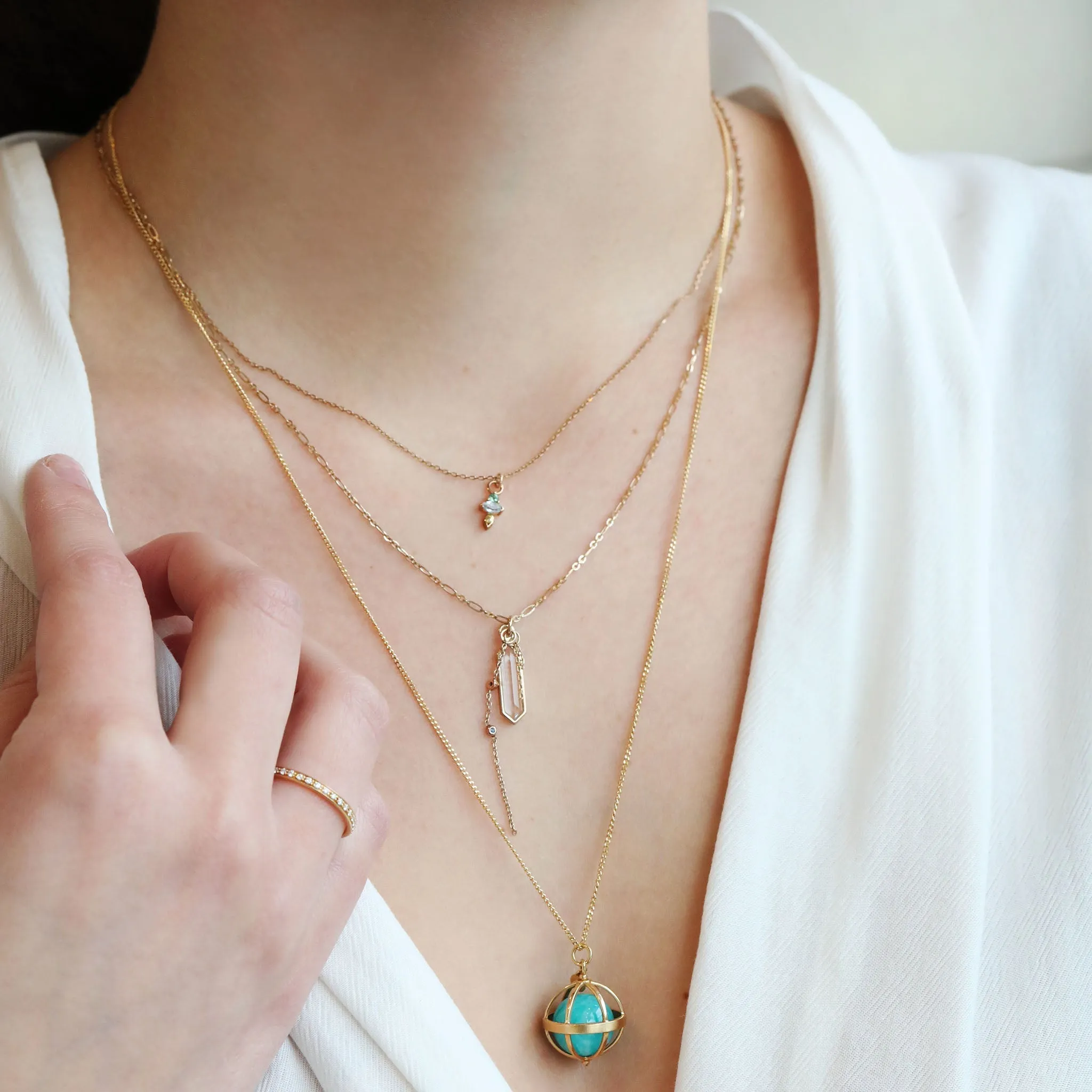 18K Gold Cage Pendant with Amazonite Ball