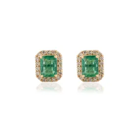 18K Gold Designer Emerald Diamond Earrings