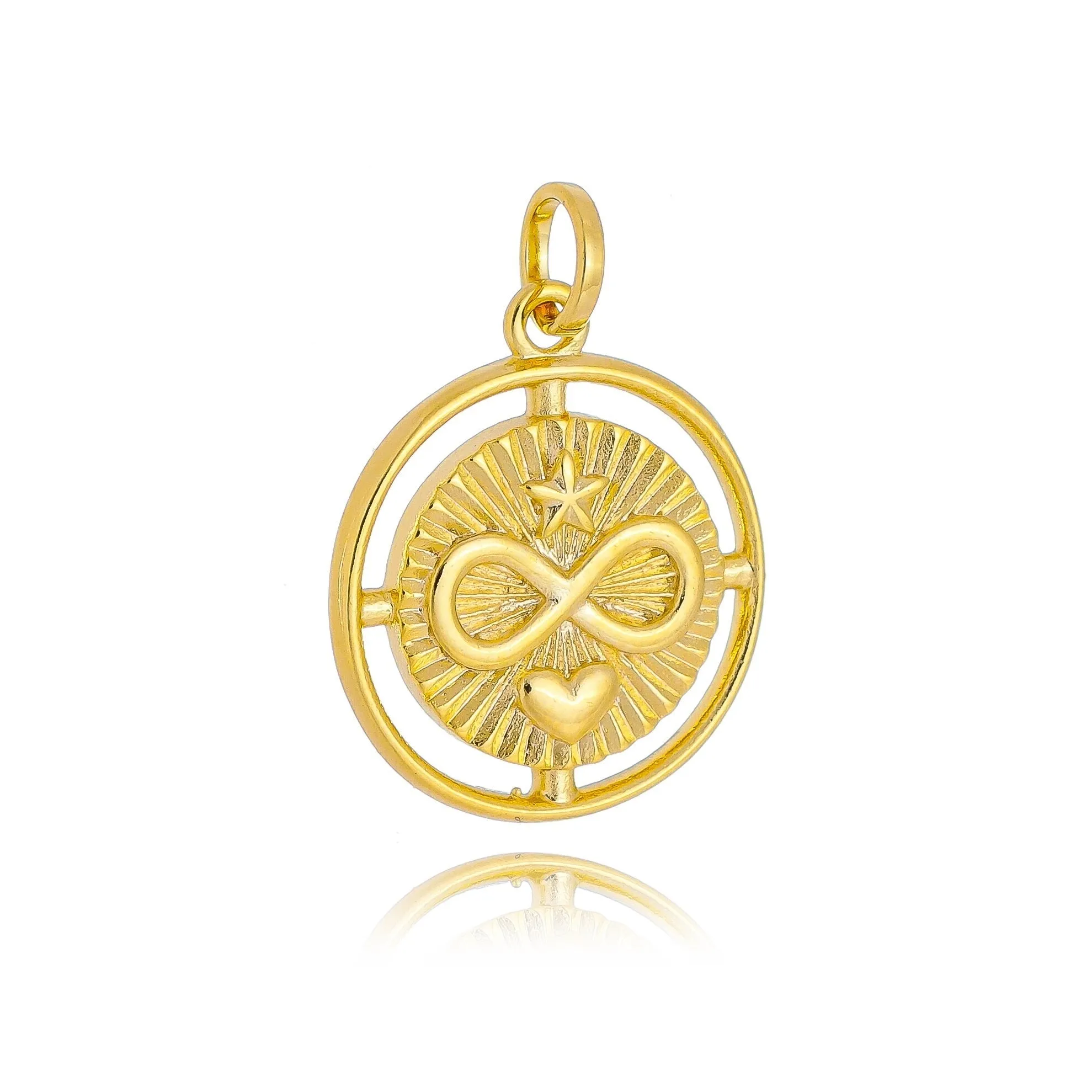 18k Gold Filled Heart Star Infinity Love Charm Spokes From Center to Edges Pendant