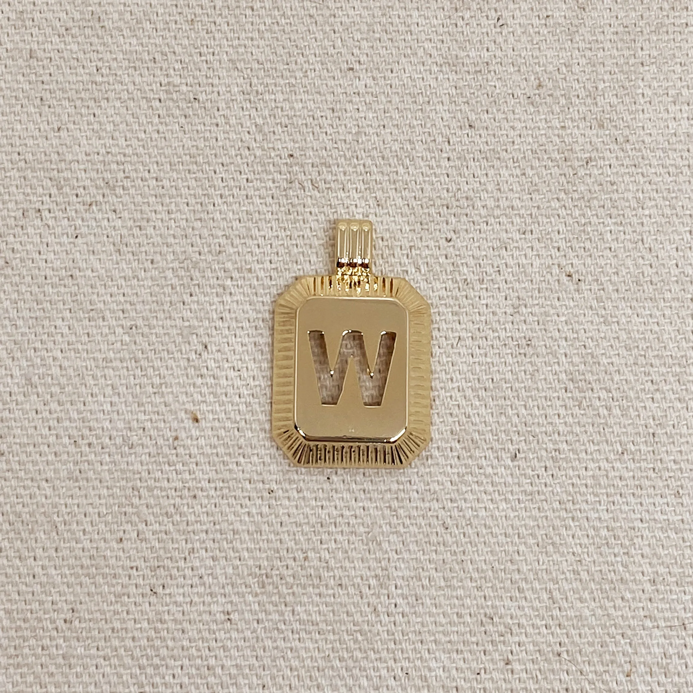 18k Gold Filled Initial Plate Pendant Letter W