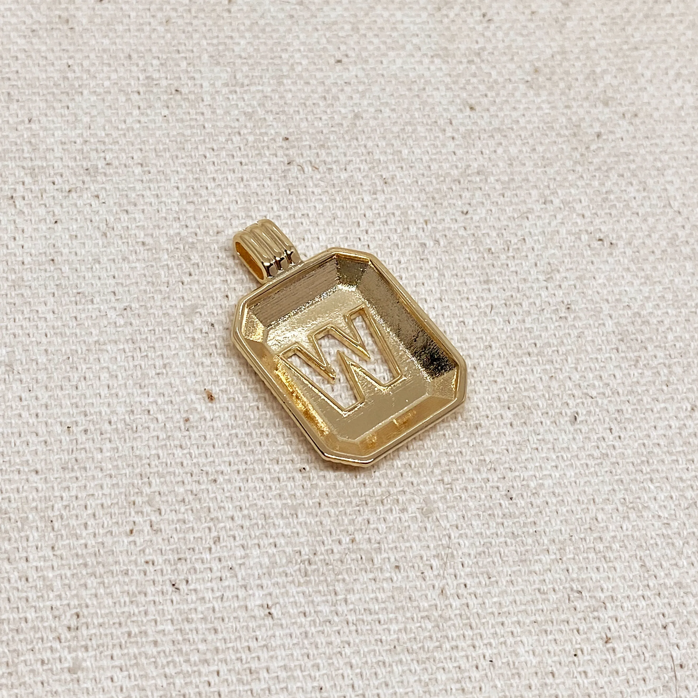 18k Gold Filled Initial Plate Pendant Letter W