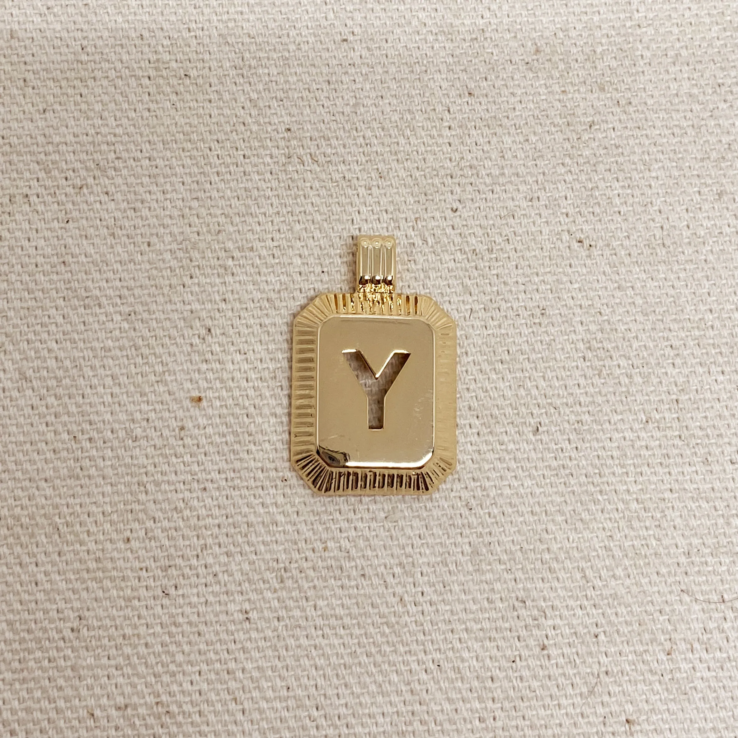 18k Gold Filled Initial Plate Pendant Letter Y