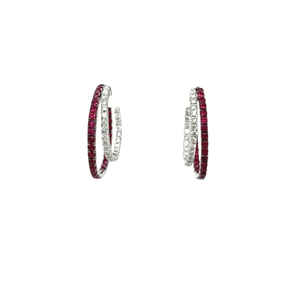 18k Ruby and Diamond Hoop Earrings