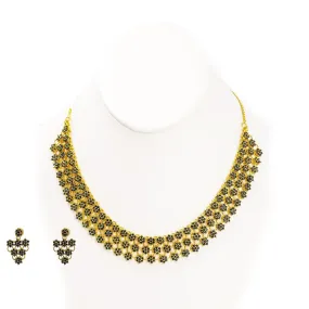 22K Yellow Gold Necklace & Earrings Set in Floral Design W/ Genuine Sapphire