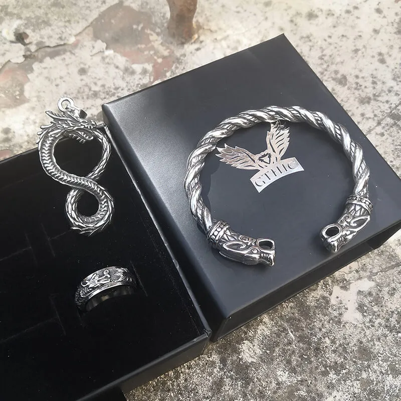 3 Pcs Mystery Dragon Stainless Steel Jewelry Set