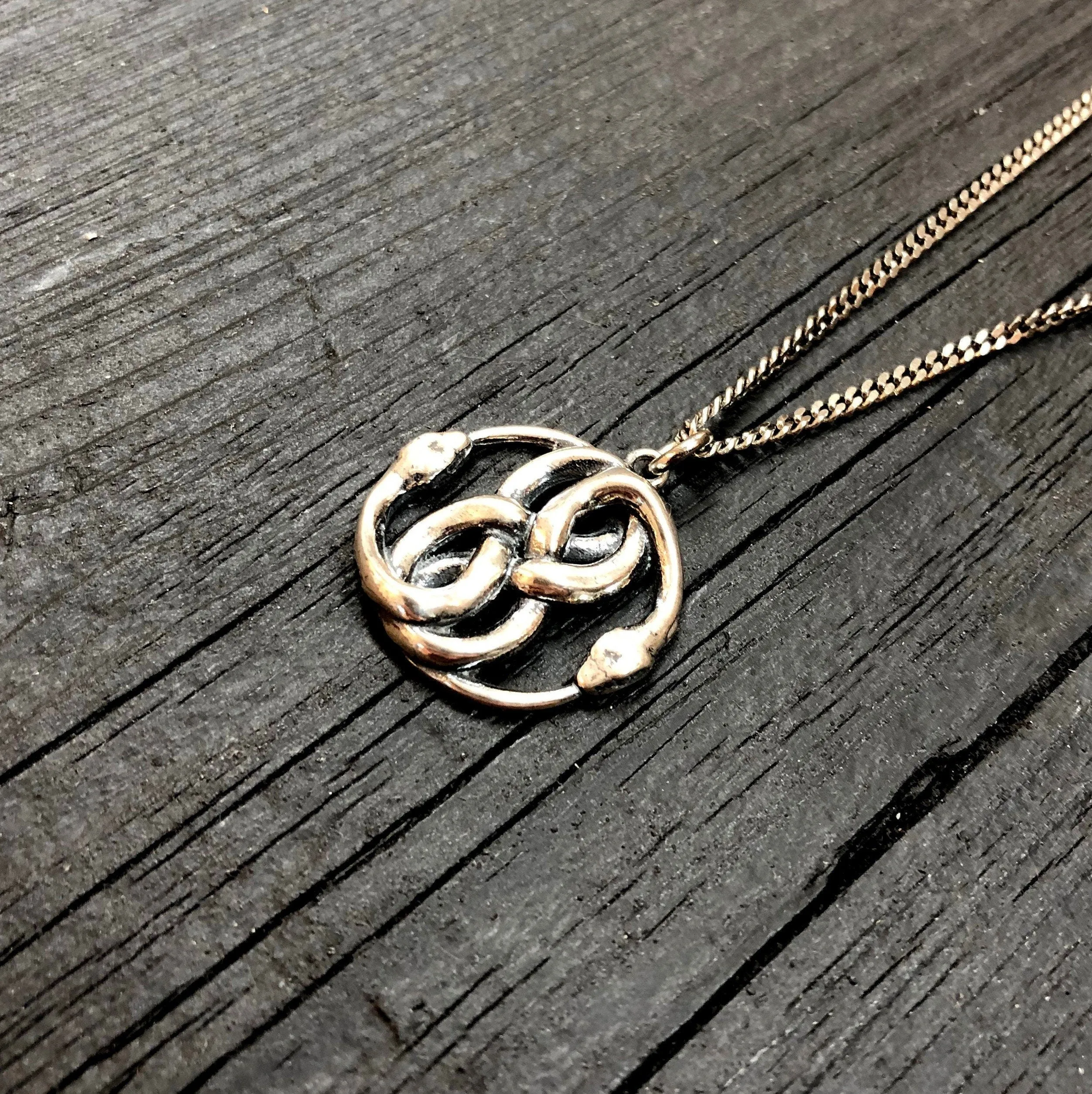 3D Auryn Ouroboros Pendant Necklace - Sterling Silver