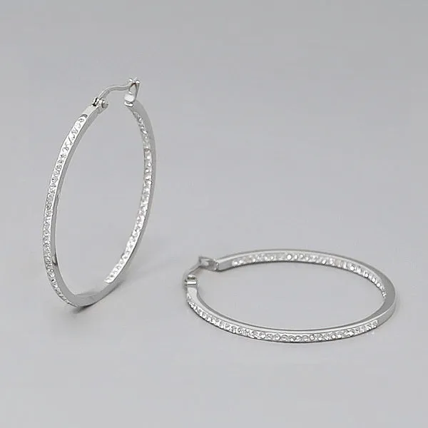 40 MM Rhinestone Pave Inside-Out Stainless Steel Hoop Earrings