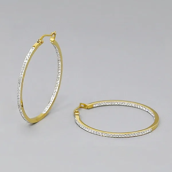 40 MM Rhinestone Pave Inside-Out Stainless Steel Hoop Earrings