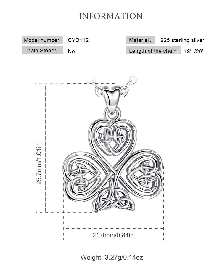 925 Sterling Silver Celtic Shamrock / Irish Clover Pendant Necklace