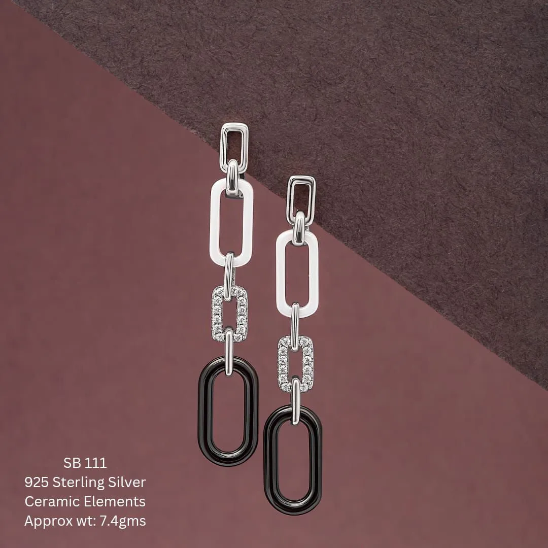 925 Sterling Silver Dangling earrings with  Ceramic elements for women -AU001SEB