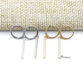 925 Sterling Silver Long Bar Drop Charm One-Touch Hoop Earrings