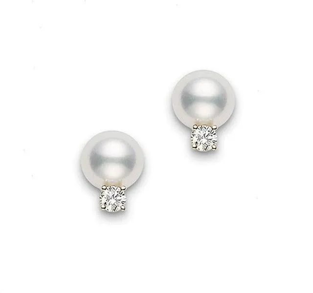 Akoya Pearl and Diamond Stud Earrings in Yellow