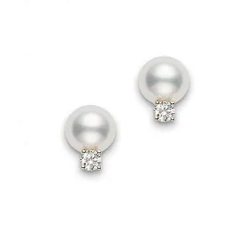 Akoya Pearl and Diamond Stud Earrings in Yellow