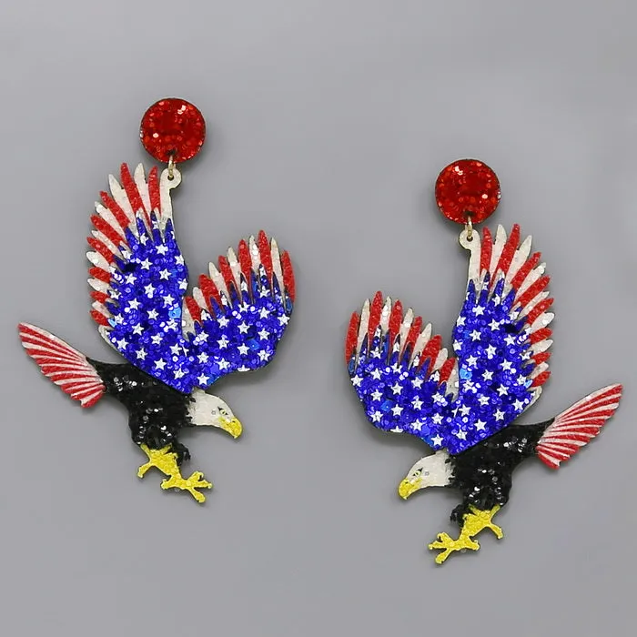 American Flag Eagle Glitter Drop Earrings