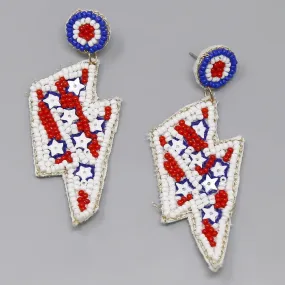 American Flag Lightning Bolt Seed Bead Earrings