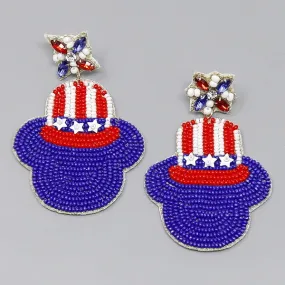 American Flag Pattern Seed Beaded Earrings