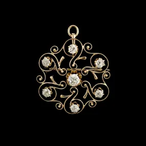 Antique 14K Yellow Gold Estate Diamond Pin Pendant