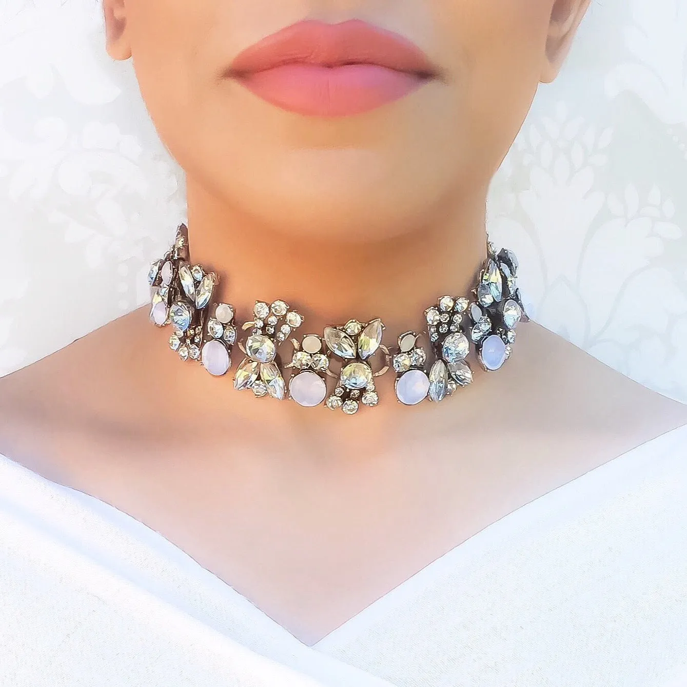 ANYA White & Gold Rhinestone Choker