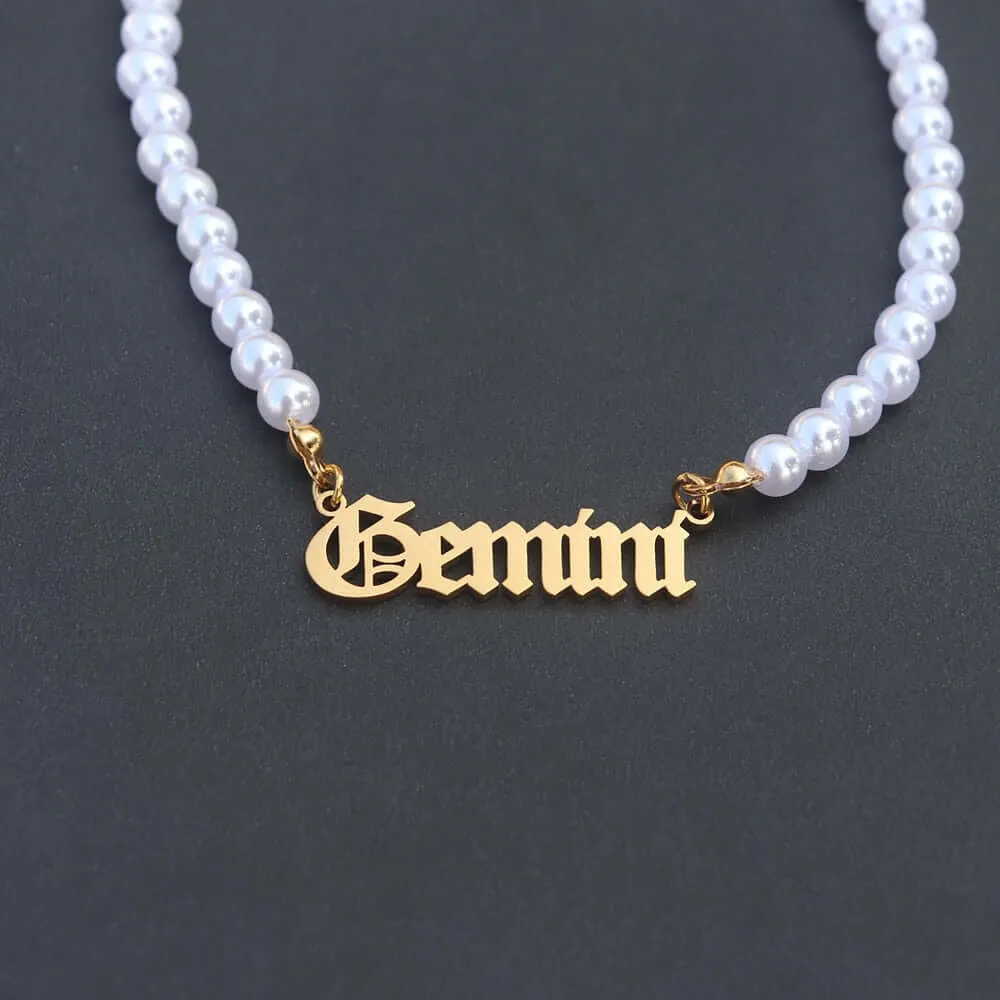 Astrology Constellation Sign Pearl Choker Necklace for Women