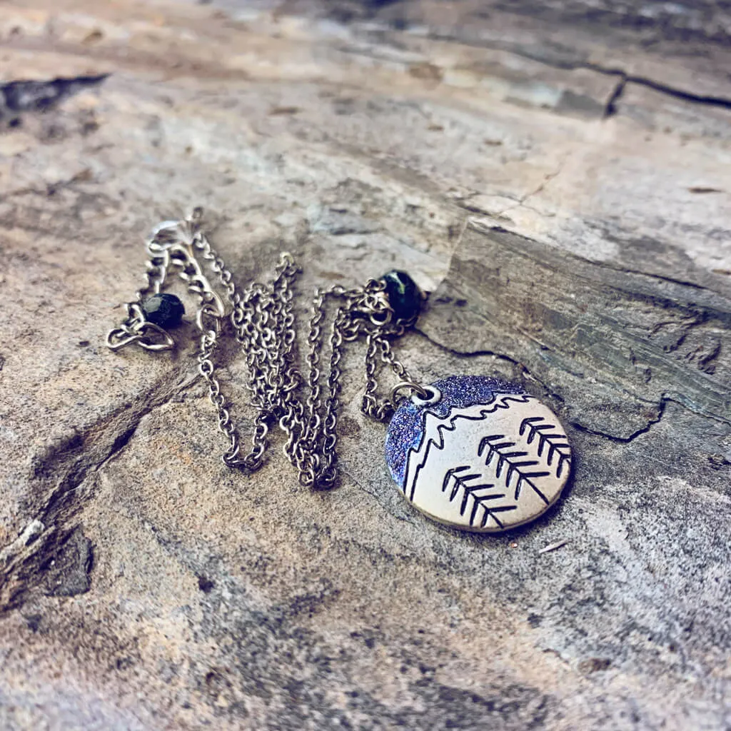 banff mountain love // handpainted mountain & trees silver charm necklace