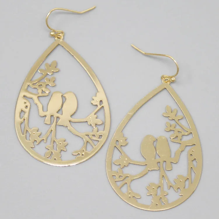 Bird Metal Cutout Filigree Drop Earrings