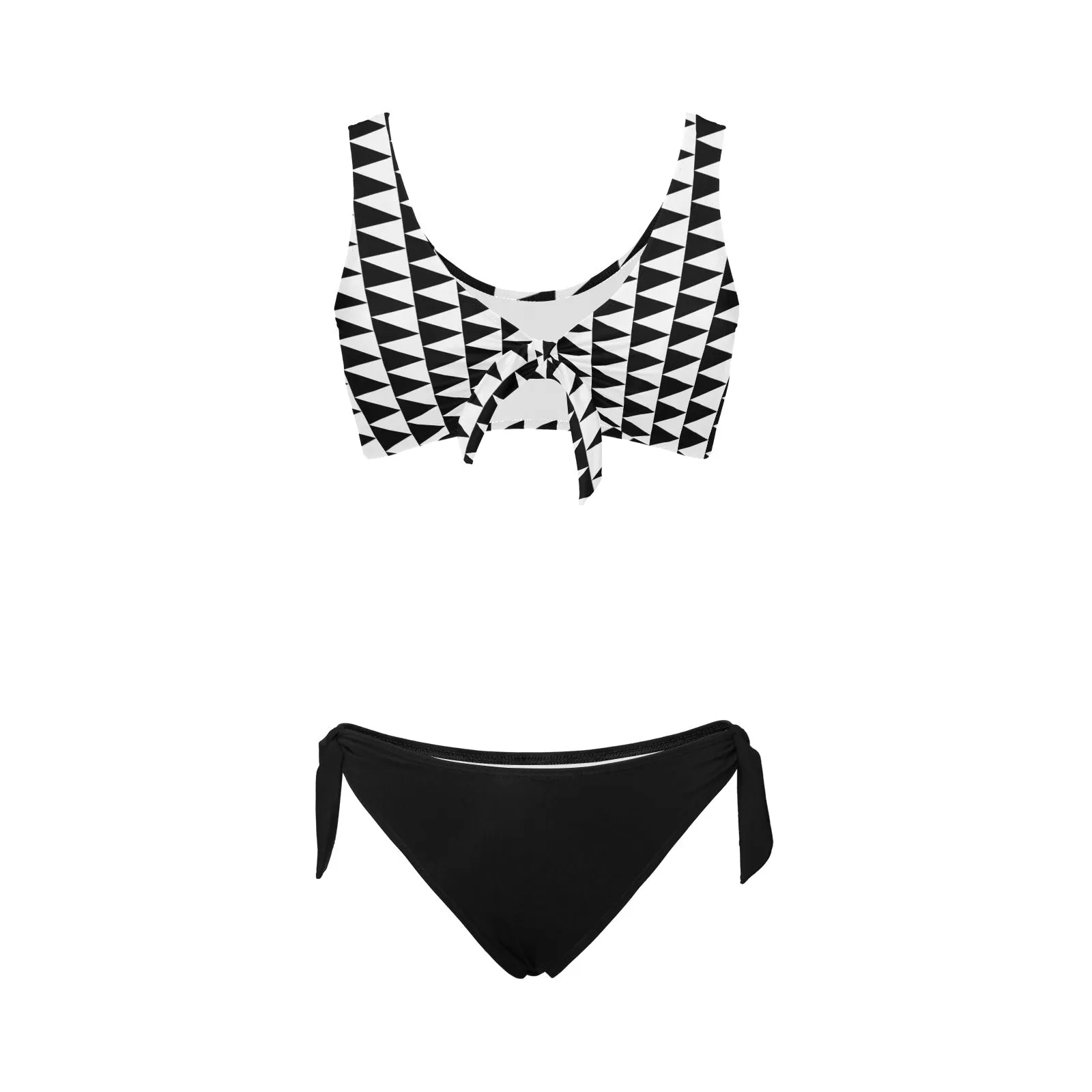 black solid print skirt Bow Tie Front Bikini Swimsuit (Model S38)