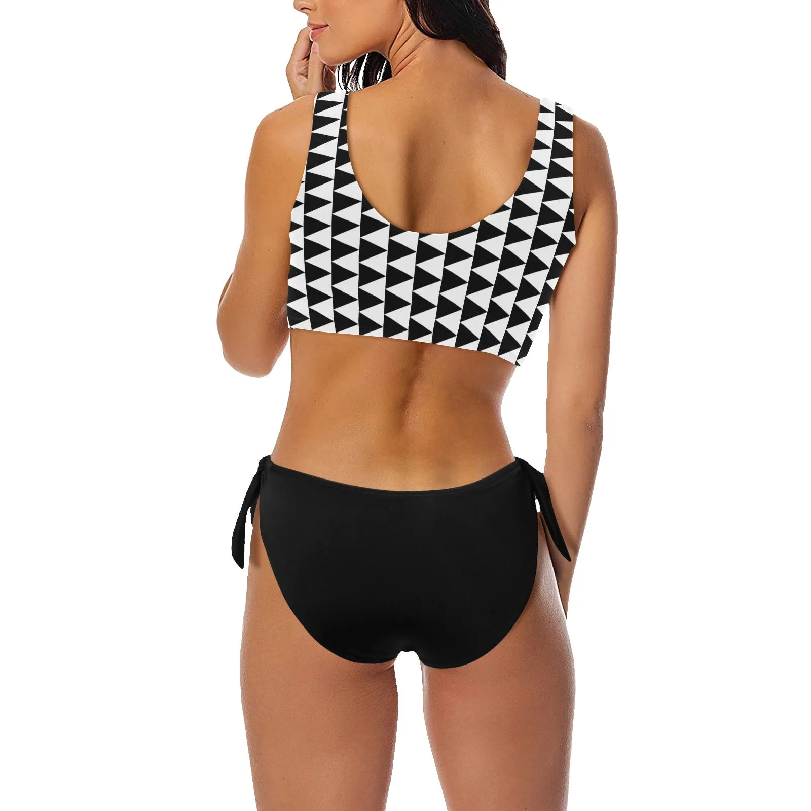 black solid print skirt Bow Tie Front Bikini Swimsuit (Model S38)