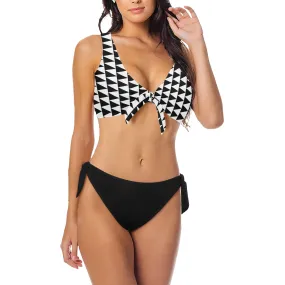 black solid print skirt Bow Tie Front Bikini Swimsuit (Model S38)