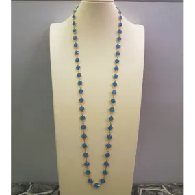 Blue Agate Cushion Jeweled Chain Necklace