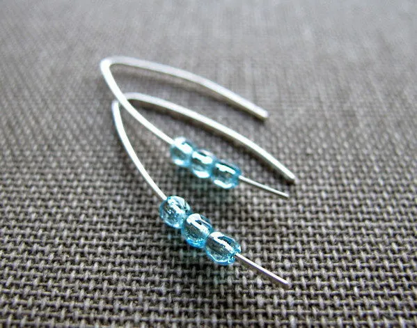 Blue Beads Silver Earrings