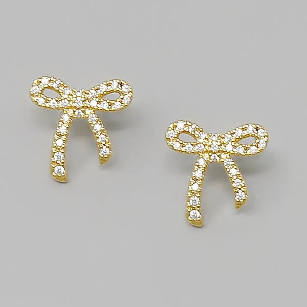 Bow CZ Pave Stud Earrings