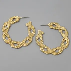 Braided Textured Metal Hoop Earrings