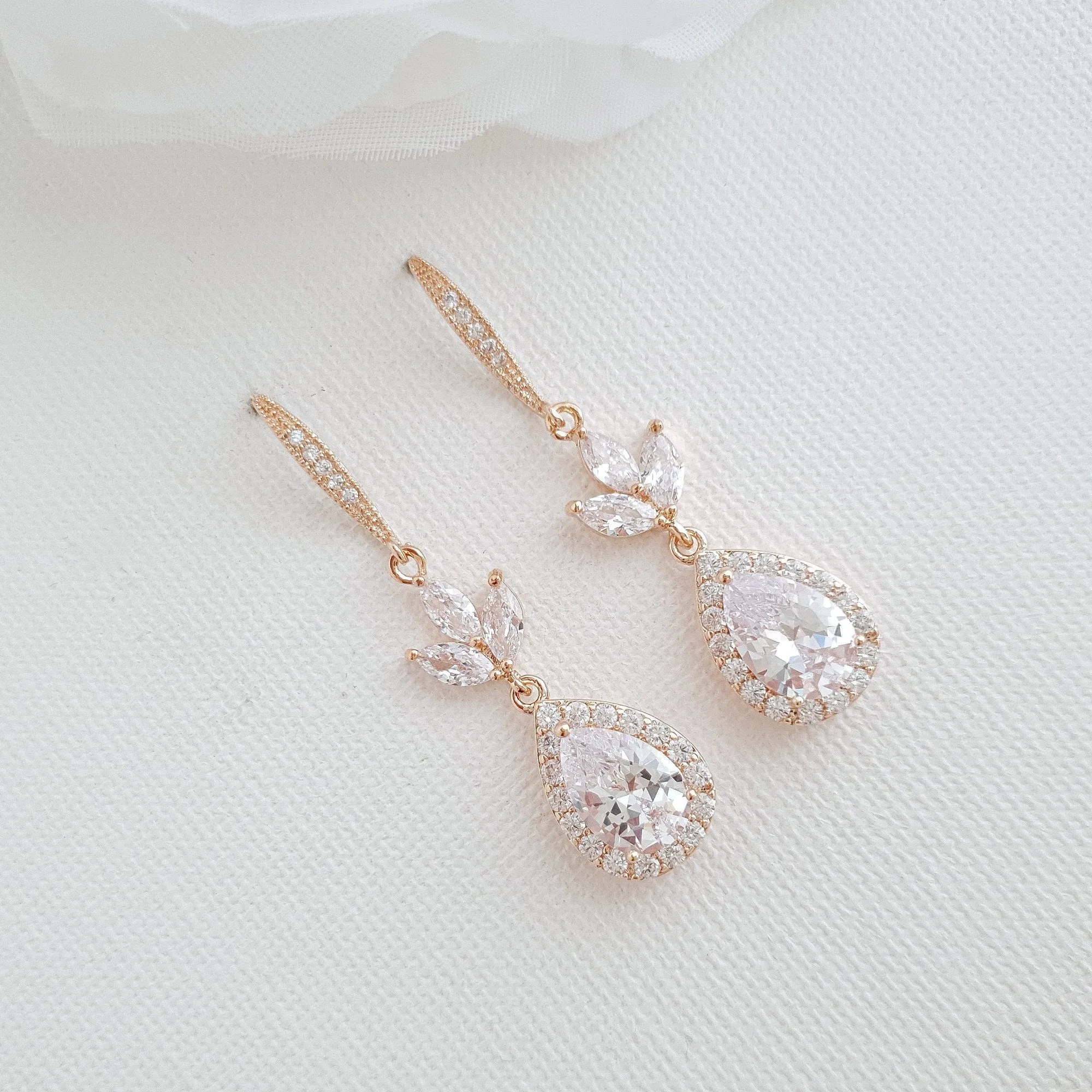 Bridal & Wedding Ear Hook Earrings in Rose Gold for Brides- Lotus