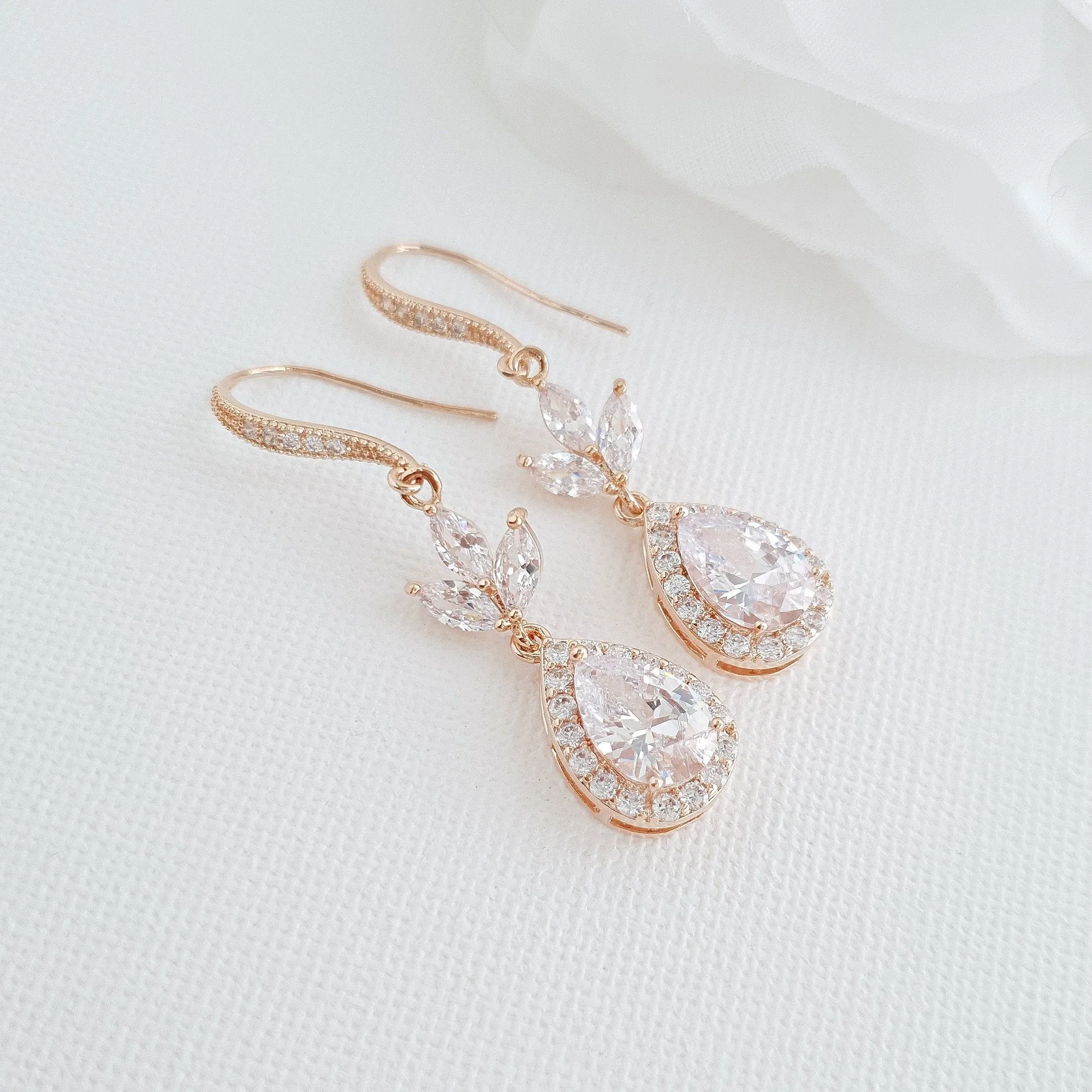 Bridal & Wedding Ear Hook Earrings in Rose Gold for Brides- Lotus