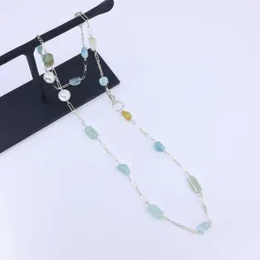 Carmel - Aquamarine and Pearl Sterling Silver Necklace